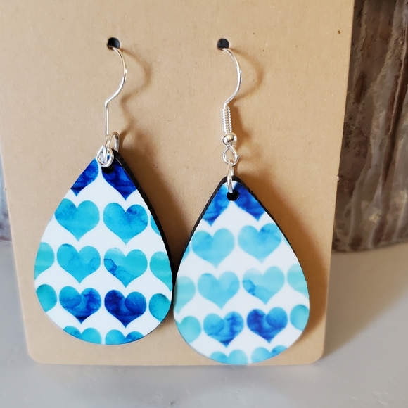 Blue Hearts Teardrop Earrings - Picture 1 of 6